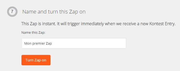 Activation de la connexion via le bouton "Turn Zap On"